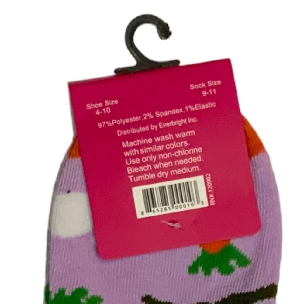 Everbright Easter Socks Women’s Bunny Crew Carrots 9-11 Purple Multicolor